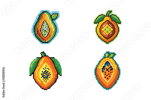 Unique gaming pixel art vegetable fruits vector art design