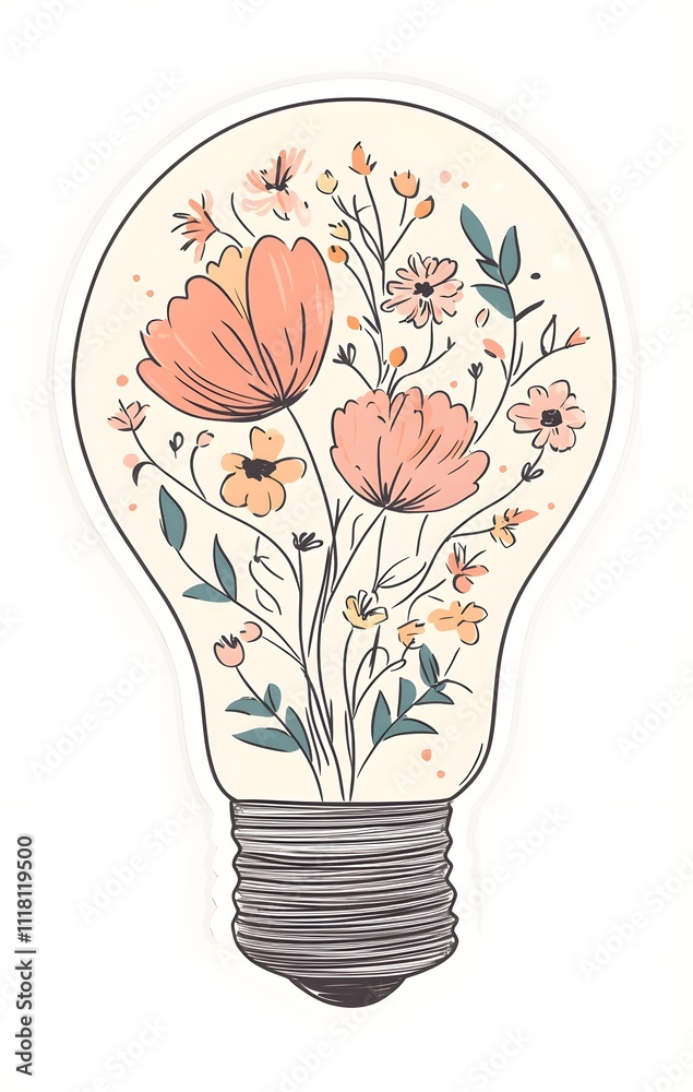 Floral Lightbulb: A whimsical illustration of a lightbulb filled with blooming flowers. Floral Lightbulb: A whimsical illustration of a lightbulb filled with blooming flowers.
