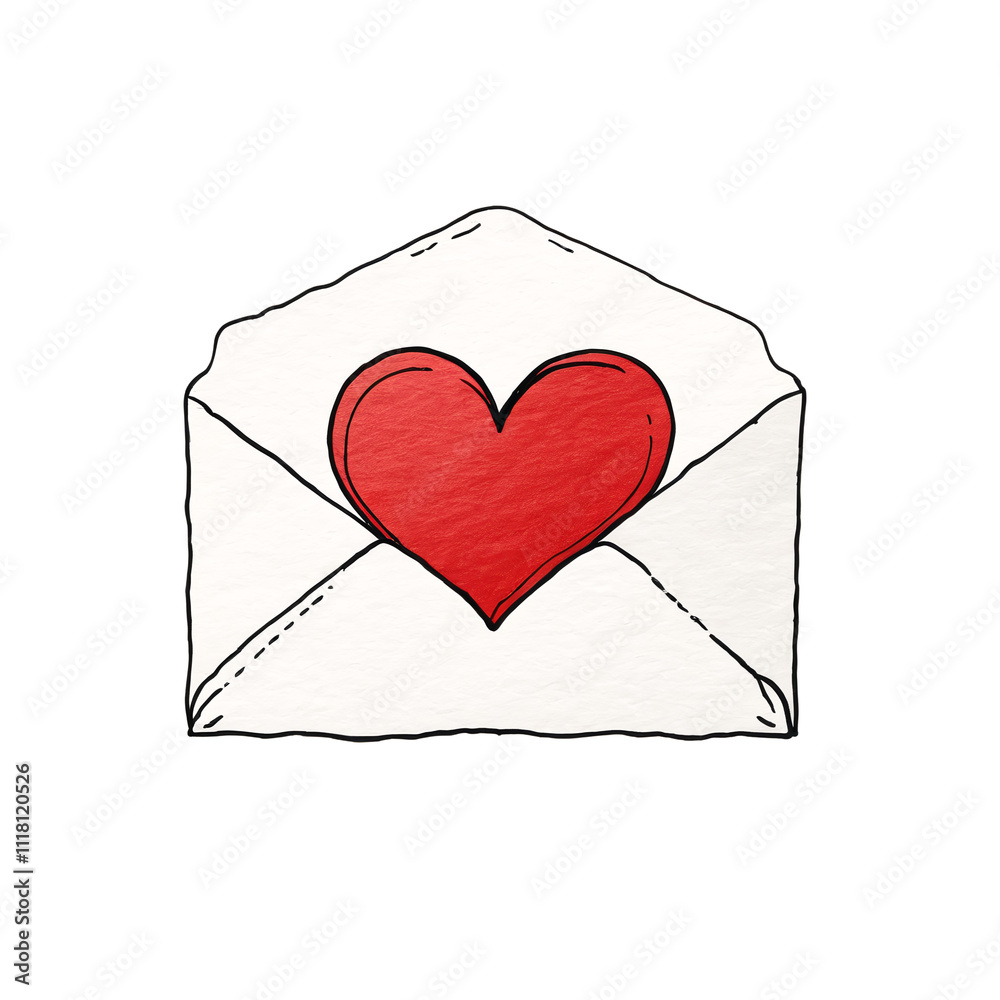Hand-drawn love letter with a heart seal isolated on white or transparent background Hand-drawn love letter with a heart seal isolated on white or transparent background