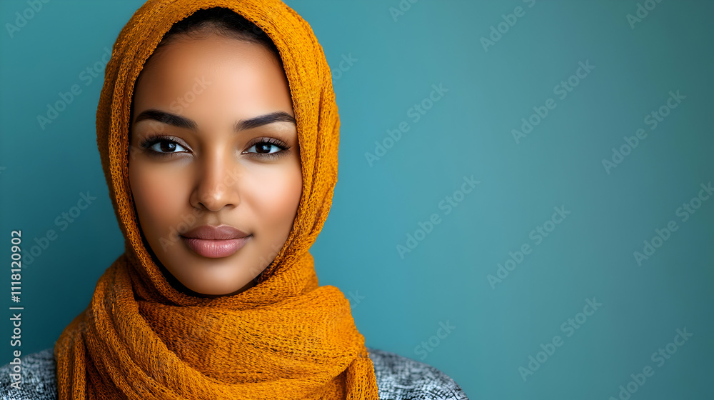 Portrait Cultural Harmony concept as Portrait close up of a person adorned with cultural religious attire expressing harmony and unity for World Religion Day magazine advertisement with copy space. in Portrait Cultural Harmony concept as Portrait close up of a person adorned with cultural religious attire expressing harmony and unity for World Religion Day magazine advertisement with copy space. in