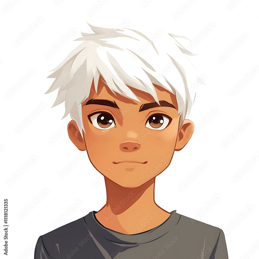 Anime boy with short white hair and a relaxed expression on a white background.