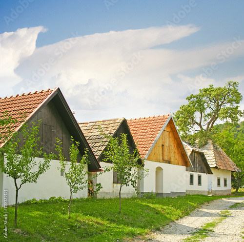 Obraz na płótnie Village houses of Stara Hora. Wine-growing village situated on the south Stiavnicke vrchy (Hills). The first references are from the 16th century. Slovakia w salonie