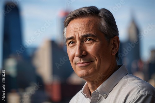 Thoughtful Middle-Aged Man in Urban Setting 