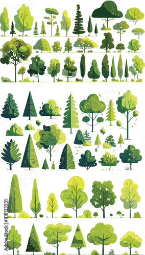 Collection of Green Trees and Bushes - Vector Illustration