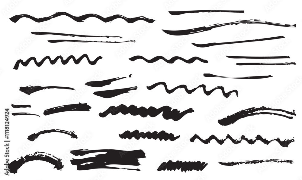 手書きの筆ブラシのイラスト アンダーライン 線 ライン 黒 手書きの筆ブラシのイラスト アンダーライン 線 ライン 黒