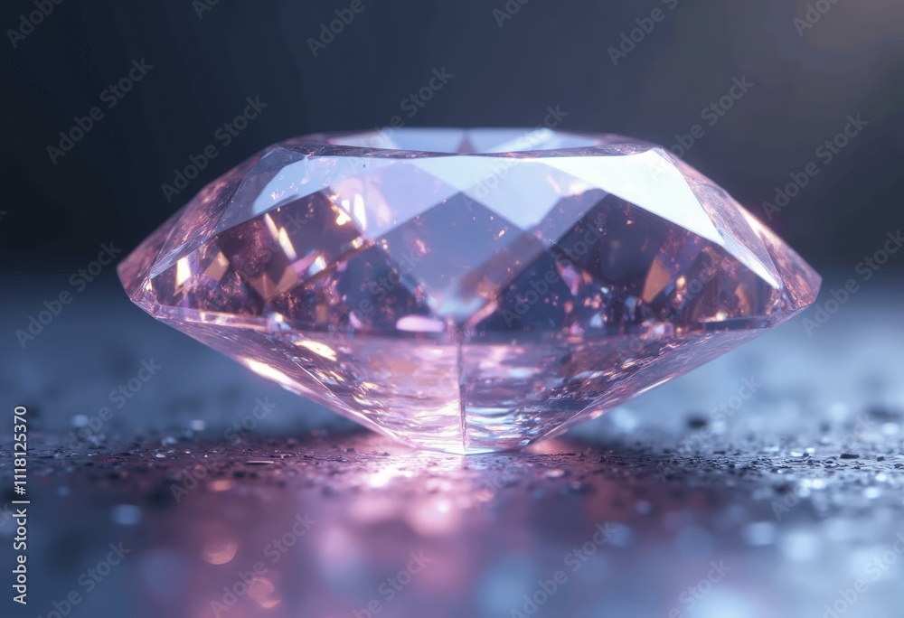 Large faceted diamond on wet reflective surface with water droplets Large faceted diamond on wet reflective surface with water droplets