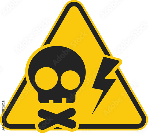 фотографія Isolated triangle safety sign high voltage, electric shock, deadly caution, dang
