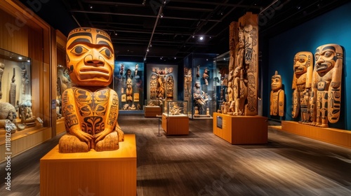 Native American Totem Poles on Display in a Museum