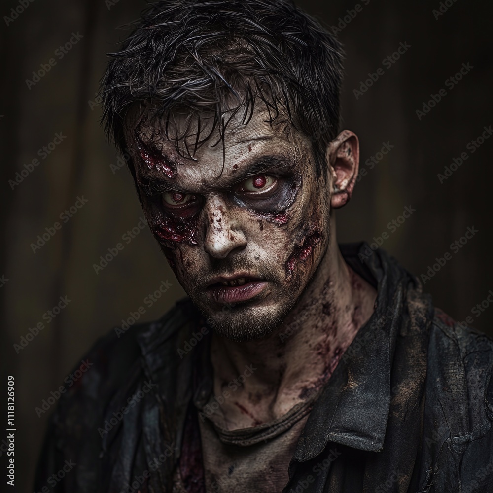 Zombie man. Post-apocalyptic makeup. Horror. Holiday. Traditions. Zombie man. Post-apocalyptic makeup. Horror. Holiday. Traditions.