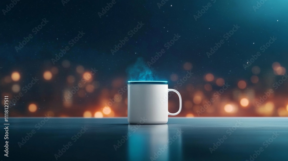 A white coffee cup with steam coming out of it