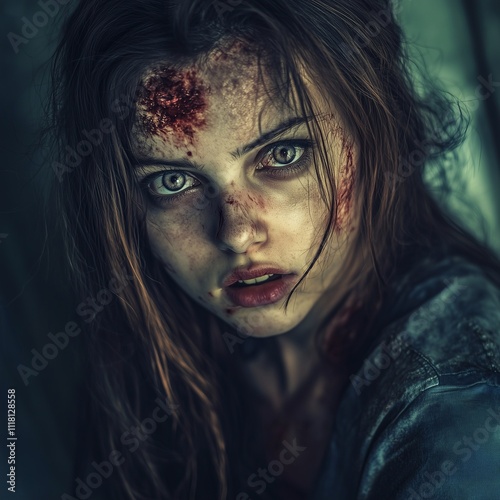 Zombie woman. Post-apocalyptic makeup. Horror. Holiday. Traditions.