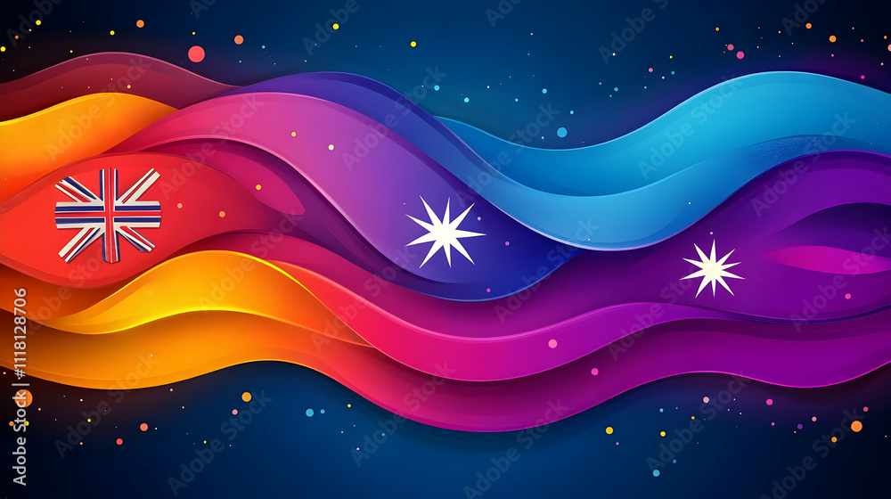 Soft Abstract Australia Day Unity concept as Soft abstract digital art background featuring intertwined Australian symbols and vibrant colors symbolizing national unity and celebration with ample copy Soft Abstract Australia Day Unity concept as Soft abstract digital art background featuring intertwined Australian symbols and vibrant colors symbolizing national unity and celebration with ample copy