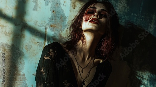 Zombie woman. Post-apocalyptic makeup. Horror. Holiday. Traditions.