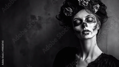 Zombie woman. Post-apocalyptic makeup. Horror. Holiday. Traditions.