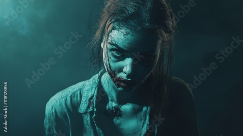 Zombie woman. Post-apocalyptic makeup. Horror. Holiday. Traditions.