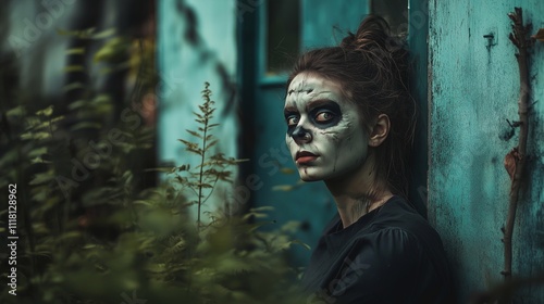 Zombie woman. Post-apocalyptic makeup. Horror. Holiday. Traditions.