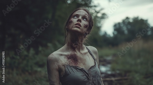 Zombie woman. Post-apocalyptic makeup. Horror. Holiday. Traditions.