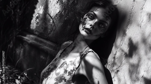 Zombie woman. Post-apocalyptic makeup. Horror. Holiday. Traditions.