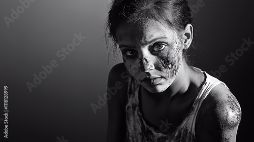 Zombie woman. Post-apocalyptic makeup. Horror. Holiday. Traditions.