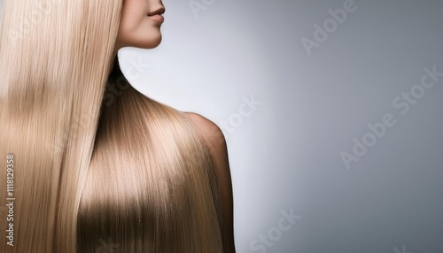 Beautiful woman model with long blond silky shining hair for hair products advertising