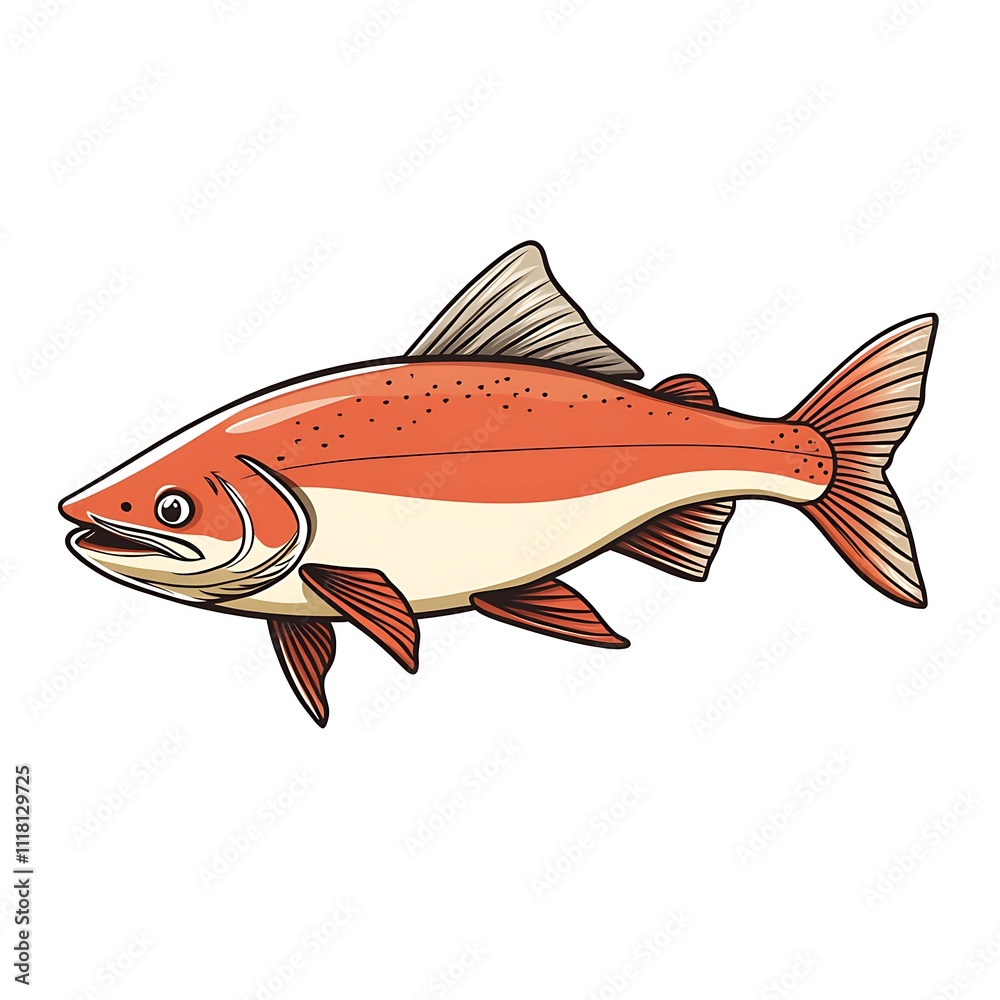 Salmon character in anime style on a white background Salmon character in anime style on a white background