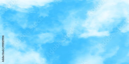 Blue sky with white clouds background, Romantic sky, nature background of romantic summer blue sky with fluffy clouds, Beautiful puffy clouds in bright blue sky in day sunlight.