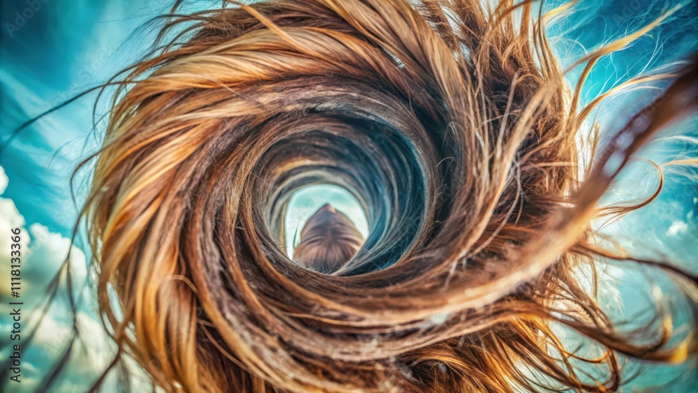 A Woman's Hair Swirling in the Wind, Creating a Spiral A Woman's Hair Swirling in the Wind, Creating a Spiral