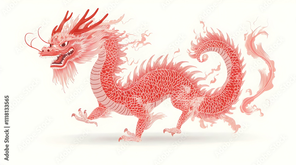 Vector of a red Chinese dragon in flight isolated on white background. concept as A dynamic vector illustration of a red Chinese dragon soaring through the air showcasing intricate scales and fiery de Vector of a red Chinese dragon in flight isolated on white background. concept as A dynamic vector illustration of a red Chinese dragon soaring through the air showcasing intricate scales and fiery de