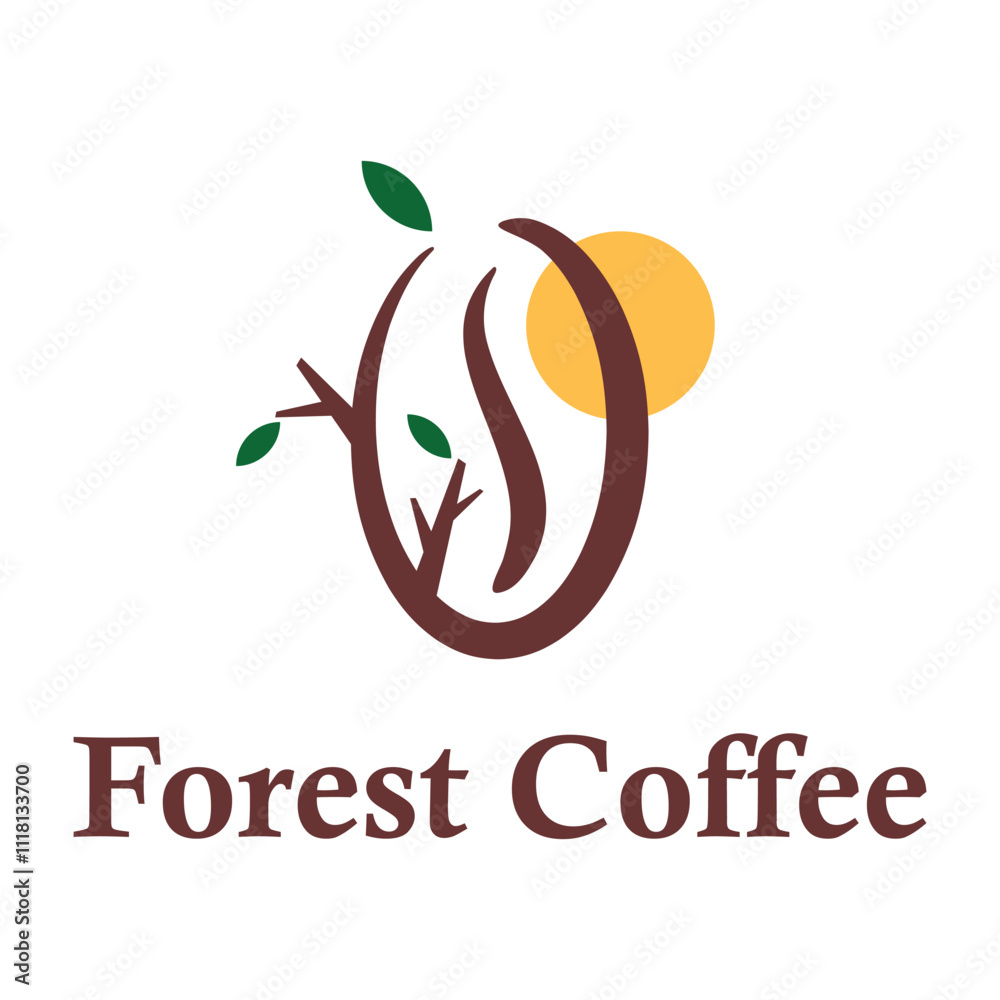 Obraz premium forest coffee flat minimalist logo design