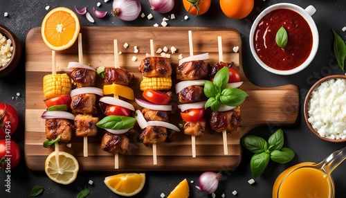 Delicious Grilled Chicken Skewers with Vegetables photo