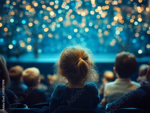 Mesmerized children watching sparkling star projections at an enchanting planetarium birthday party.