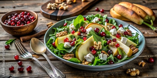 Fresh Pears and Blue Cheese Salad with Mixed Greens, Walnuts, and Cranberries for a Healthy Lifestyle - A Deliciously Nutritious Choice for Food Photography
