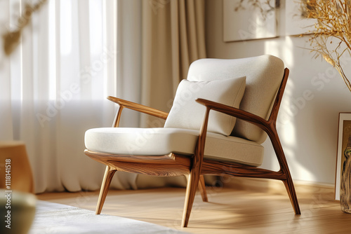 Mid-Century Modern Armchair with Sleek Wooden Frame 