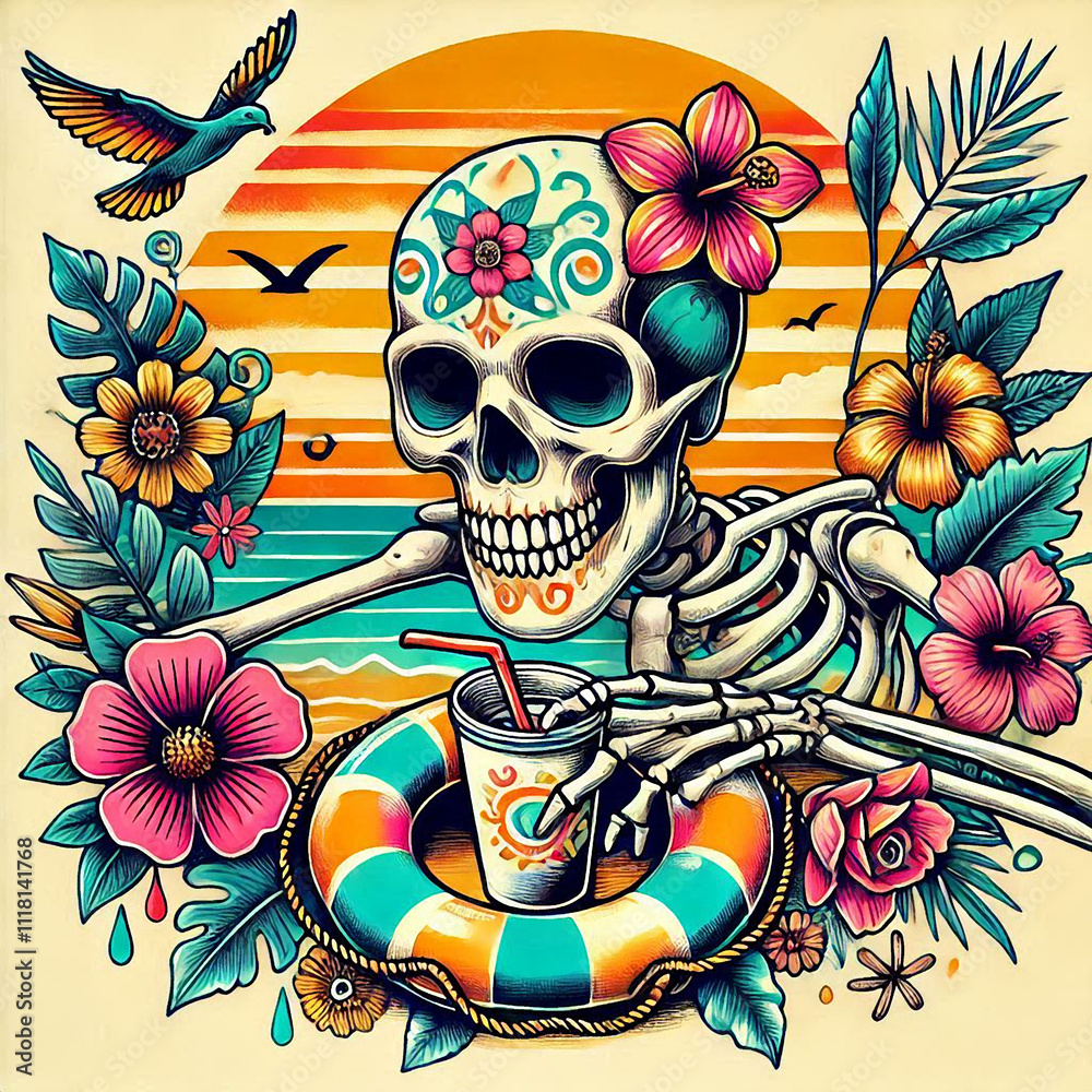 Obraz premium illustration summer skeleton vector and wallpaper full color