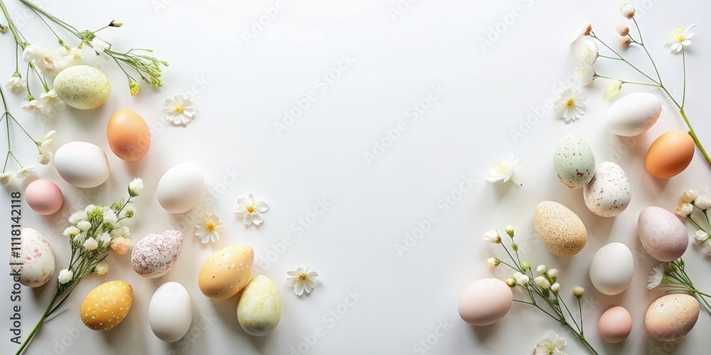 Minimalist Easter Greeting Card Template with Long Exposure Effect, Flat Lay Design on White Background, Perfect for Celebrating Spring and Easter Holidays