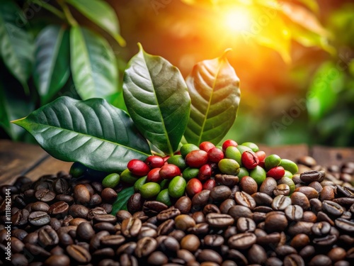 Minimalist Photography of Coffee Plants and Seeds: A Tranquil Exploration of Natural Beauty and Agricultural Simplicity in a Clean, Serene Setting