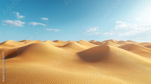 Vast Sand Dunes Under Bright Blue Sky with Wispy Clouds