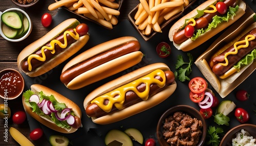 Wallpaper Mural Close-up of Hot Dogs with Mustard and Toppings Torontodigital.ca