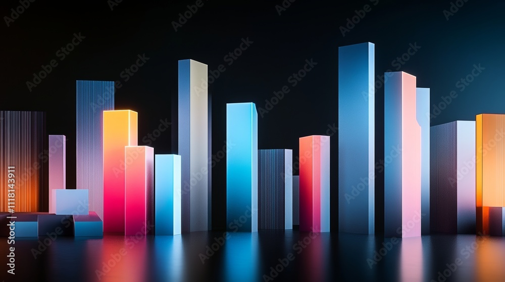 Abstract Digital Artwork Composed of Floating Geometric Shapes and Patterns