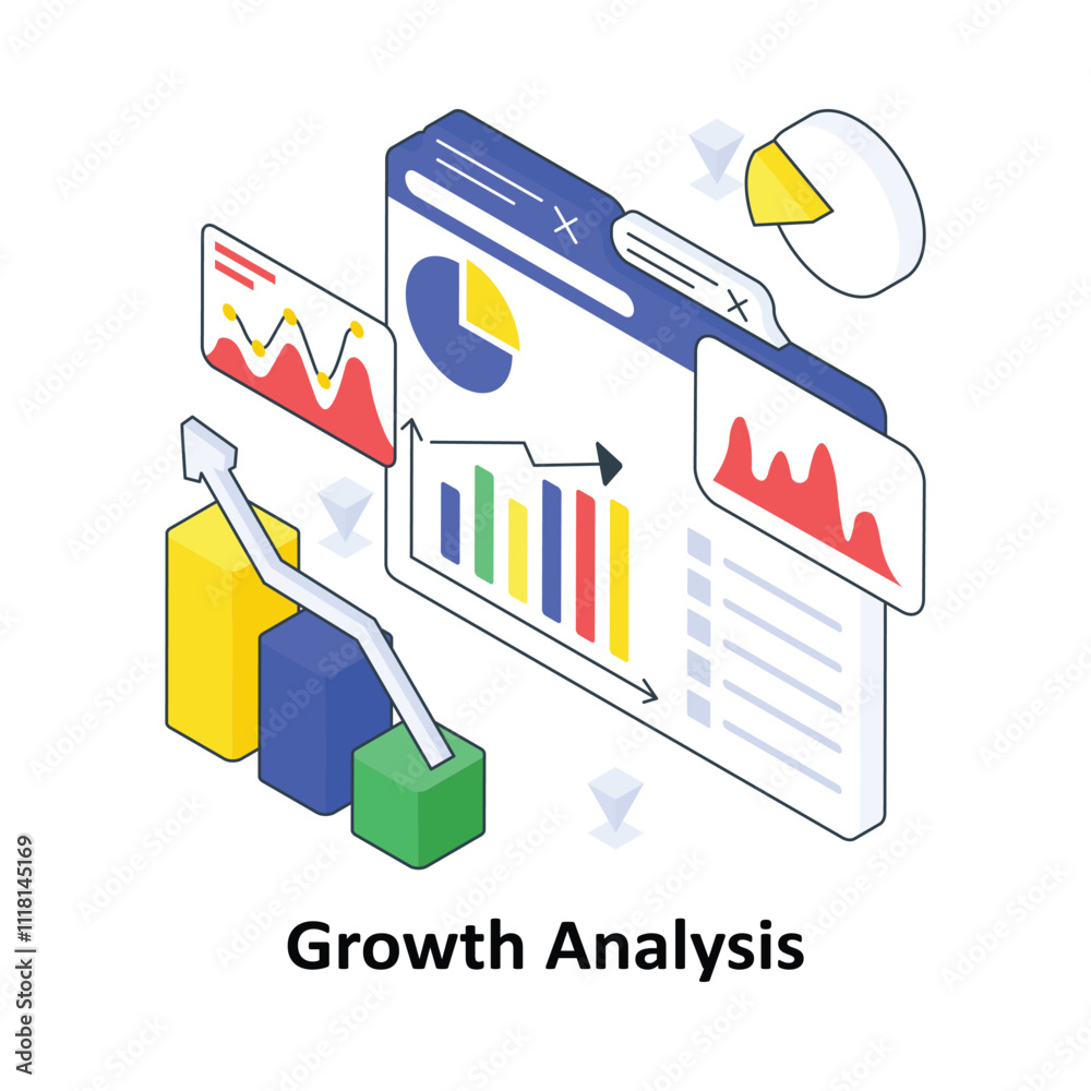 Obraz premium Growth Analysis isometric Colored illustration. EPS File stock illustration