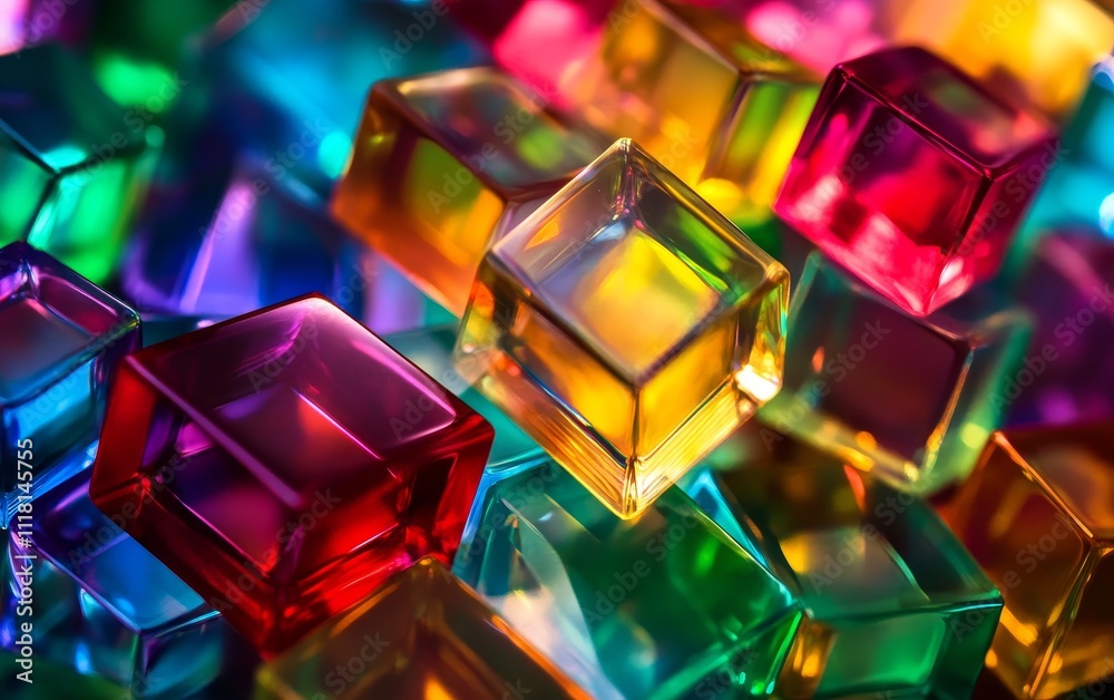 Colorful translucent cubes create an abstract, vibrant background. Colorful translucent cubes create an abstract, vibrant background.