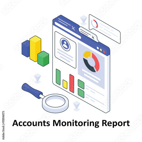 Accounts Monitoring Report isometric Colored illustration. EPS File stock illustration