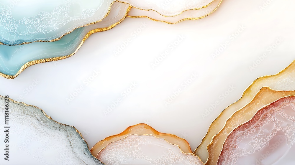 An elegant abstract art print featuring soft hues and intricate textures, reminiscent of a dreamlike landscape. The artistic elements blend seamlessly, while a clear area is reserved for textual