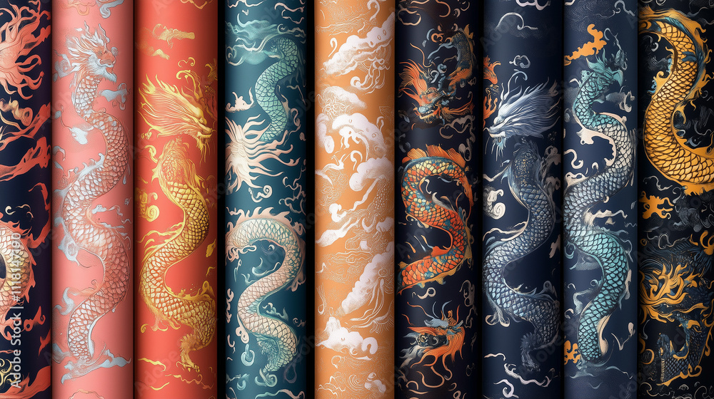 Elegant Dragon Pattern with Metallic Highlights Elegant Dragon Pattern with Metallic Highlights