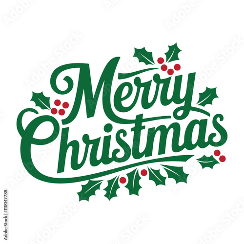 merry christmas typography with holy leaves 