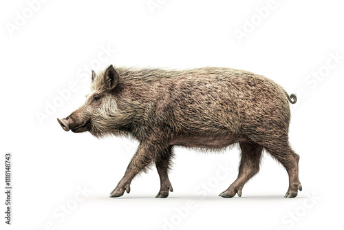 Wallpaper Mural A powerful wild boar strides confidently across a white background, showcasing its thick fur and alert gaze. Wildlife Animals. Torontodigital.ca