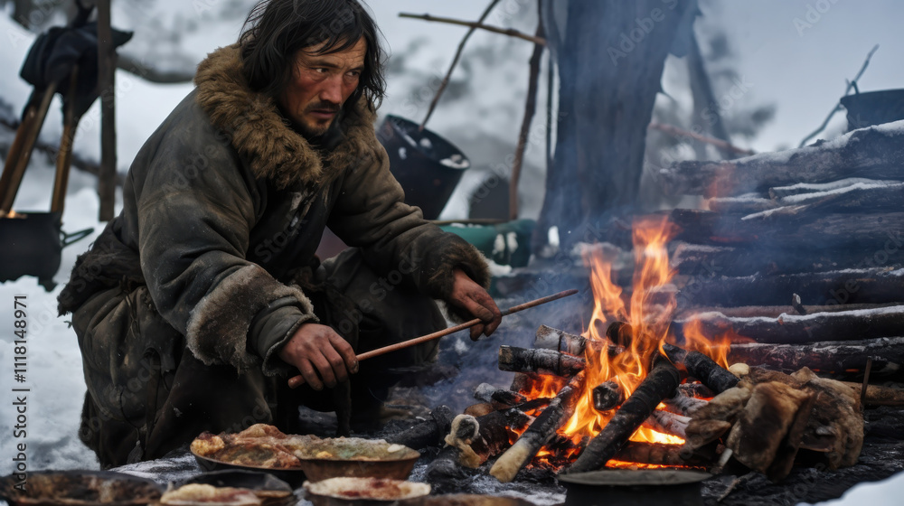 Fototapeta premium Exploring traditional siberian meat preservation techniques in extreme cold environments for ancient survival