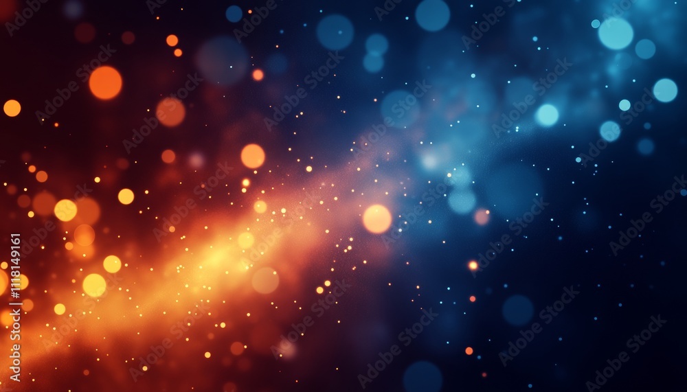 Abstract Blue and Orange Festive Bokeh Lights Background, Blurry Magic for Celebration or Christmas