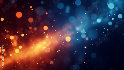 Abstract Blue and Orange Festive Bokeh Lights Background, Blurry Magic for Celebration or Christmas