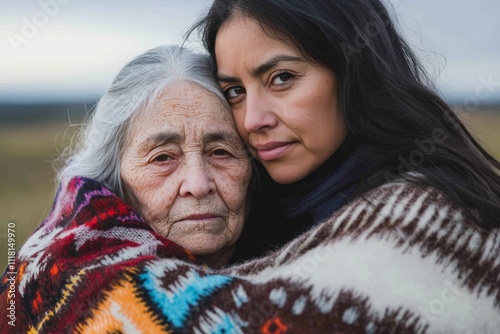 A close embrace between a grandmother and her granddaughter showcases deep familial love and wisdom, emphasizing the connection of two different generations.